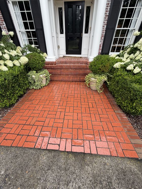 Brick entry walkway after cleaning