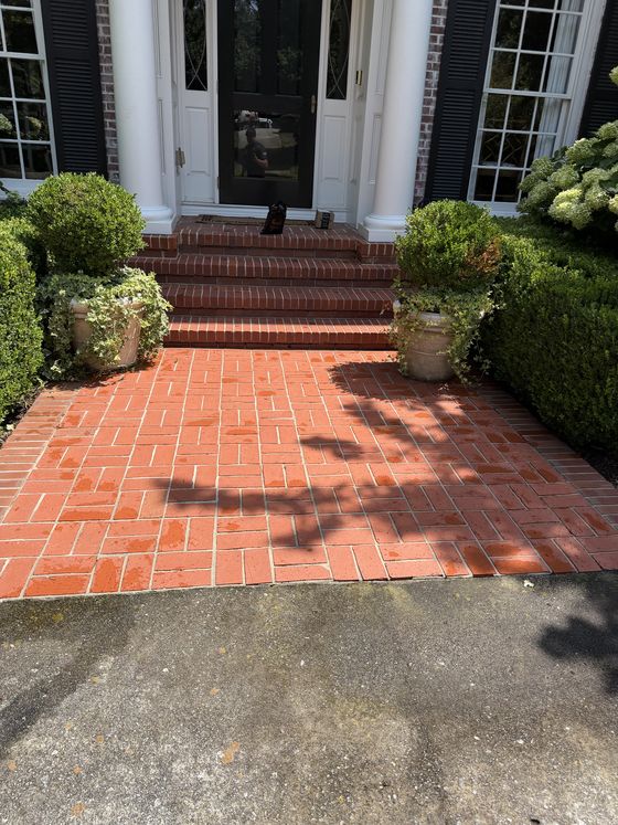 Brick entry walkway before cleaning