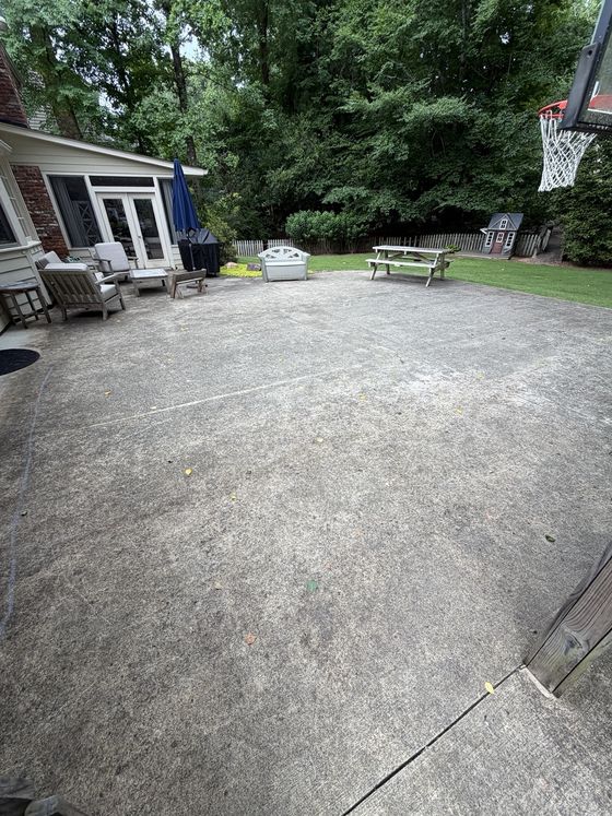Concrete patio before cleaning