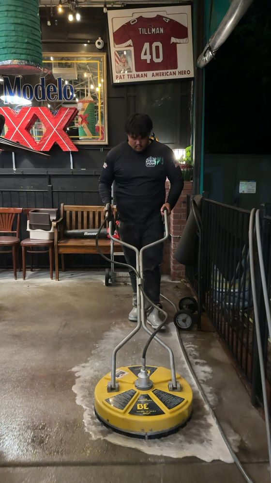 Surface cleaning a restaurant patio after closing