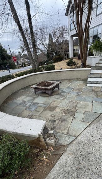 Stone patio & fire pit after cleaning