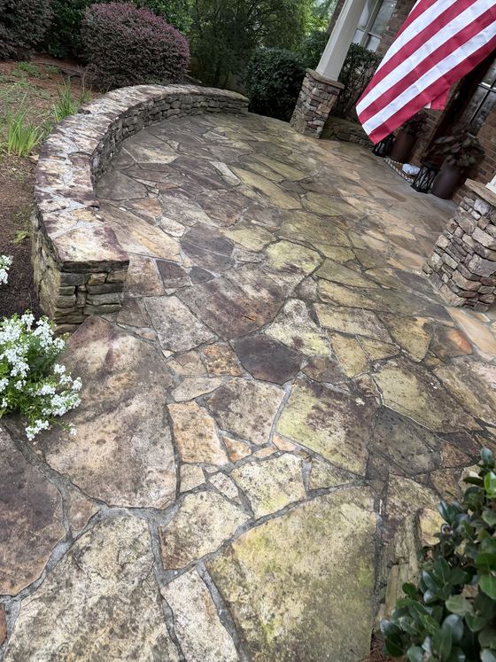 Stone patio before cleaning