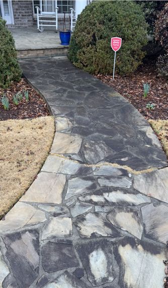 Stone walkway before cleaning