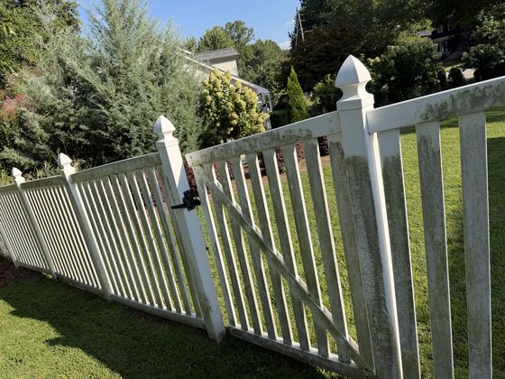 Vinyl fence & gate before cleaning