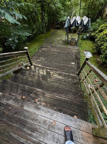 Wood deck stairs before cleaning